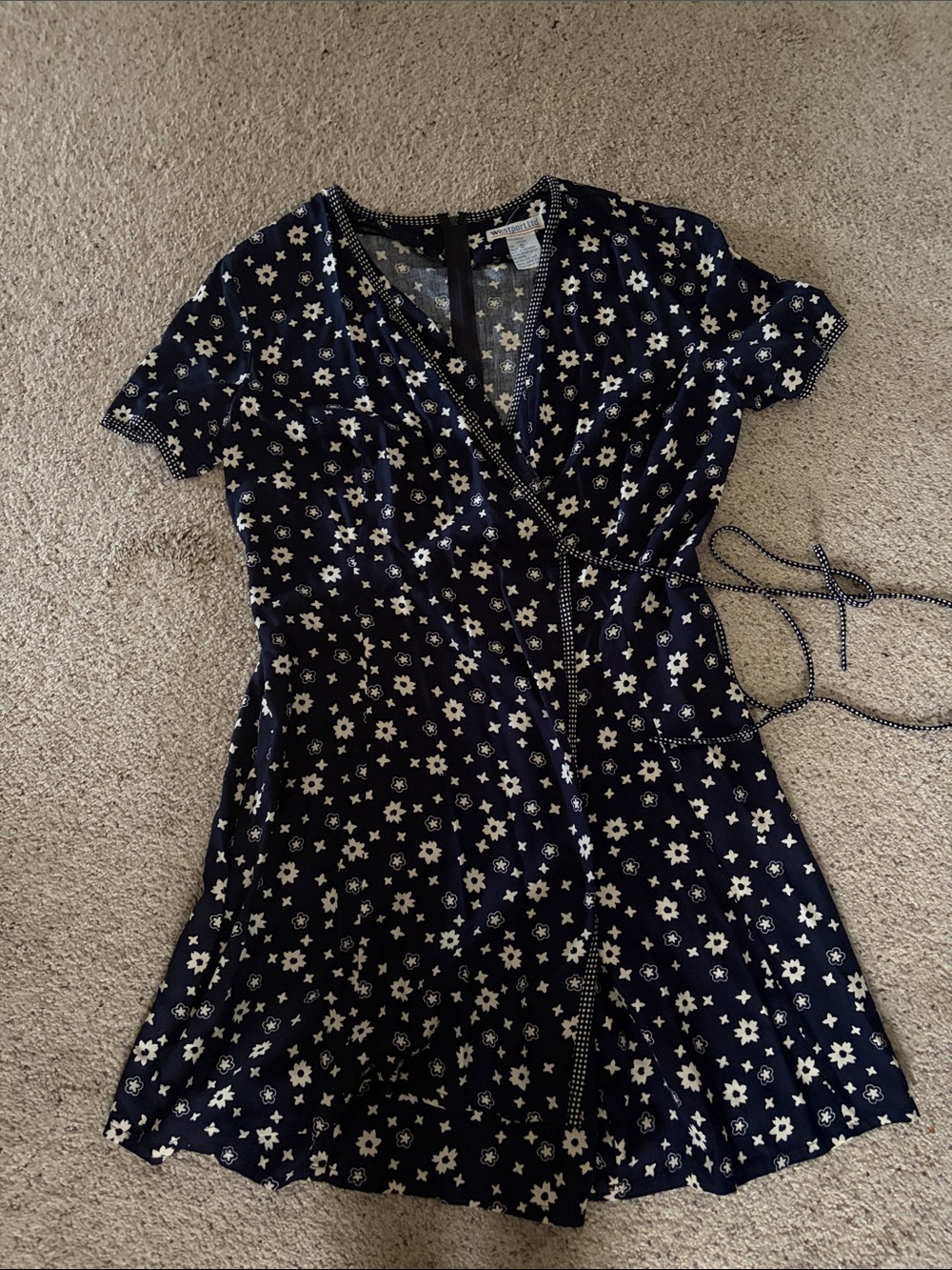 Navy Floral Wrap Dress with Tie